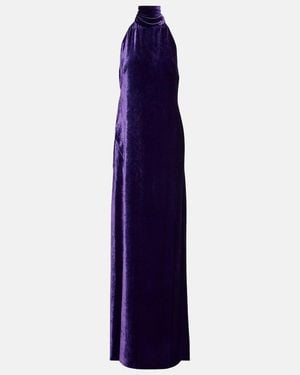 Ralph Lauren Tatum Halterneck Velvet Gown - Blue