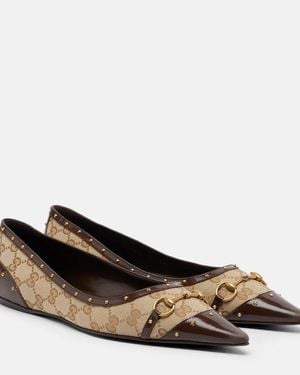 Gucci Bailarinas Savoy De Lona Gg Con Horsebit - Marrón