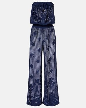 Melissa Odabash Viv Hs Cotton-Blend Lace Romper - Blue
