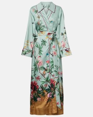 La DoubleJ Midnight Floral Silk Wrap Dress - Green