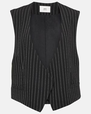 Ami Paris Virgin Wool Pinstripe Waistcoat - Black