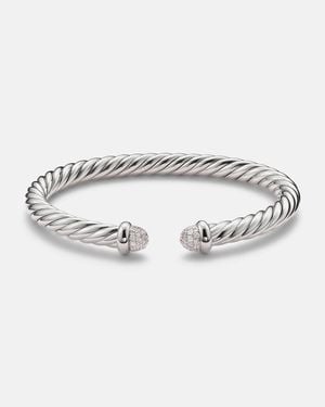 David Yurman Cable Flex Sterling Cuff Bracelet With Diamonds - Metallic