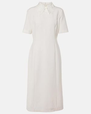 Oscar de la Renta Lace-Trimmed Wool-Blend Midi Dress - White