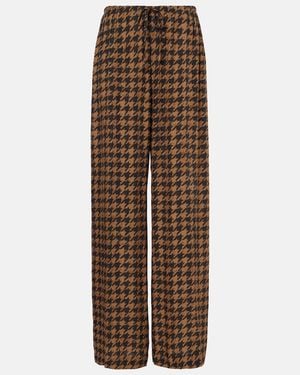 Dries Van Noten Houndstooth Satin Straight Pants - Brown
