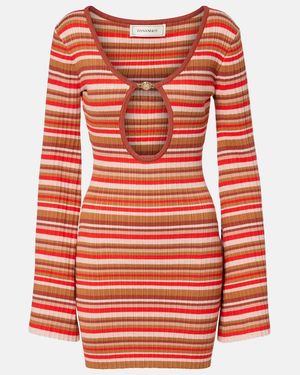 Bananhot Rey Cutout Ribbed-Knit Striped Minidress - Red
