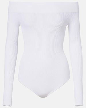 Alaïa Ribbed-Knit Off-Shoulder Bodysuit - White