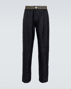 Versace Barocco Silk Twill Pajama Bottoms - Blue