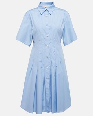 Marni Pleated Cotton-poplin Mini Shirt Dress - Blue