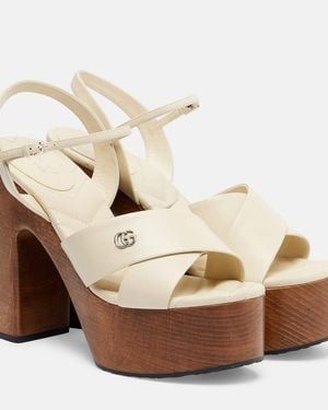 Gucci New Marmont Gg Logo-Embellished Leather Platform Sandals - Natural