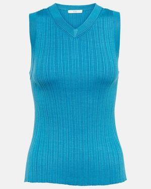 Co. V-Neck Silk Blend Tank Top - Blue