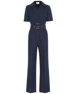 Gucci Jumpsuit Aus Cady Aus Einer Woll-seidenmischung Mit Gürtel - Blau
