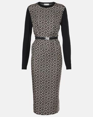 Tory Burch Belted Silk-Trimmed Wool Midi Dress - Black