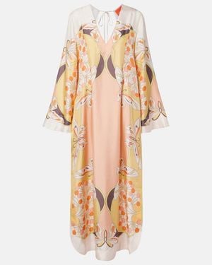 La DoubleJ Twin Flame Printed Silk Twill Maxi Dress - Metallic