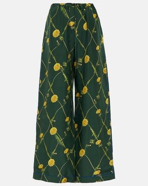 Burberry Floral Silk Pajama Pants - Green