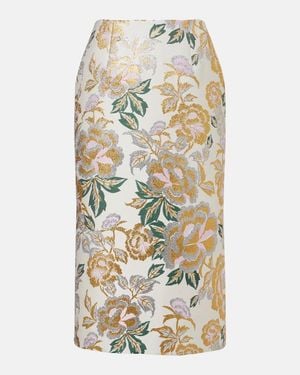 Carolina Herrera Floral Jacquard Midi Skirt - Metallic