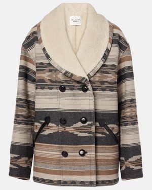Isabel Marant Dorcas Faux Shearling-Trimmed Peacoat - Gray