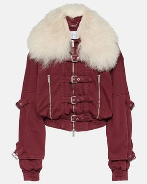 Blumarine Cropped Shearling-Trimmed Denim Jacket - Red