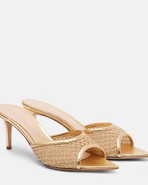 Gianvito Rossi Dorotea Metallic Leather-Trimmed Mules - Natural
