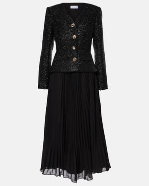 Self-Portrait Boucle Chiffon Midi Dress - Black