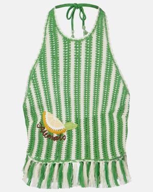 ALÉMAIS Sundae Crochet Embroidered Cotton Crop Top - Green