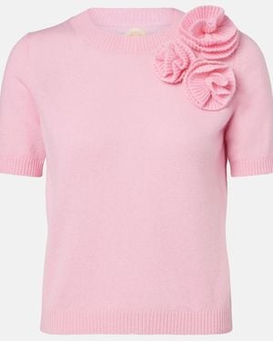 Jardin Des Orangers Pullover Aus Wolle Und Kaschmir Mit Floraler Applikation - Pink