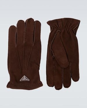 Prada Guantes De Ante Con Logo - Marrón