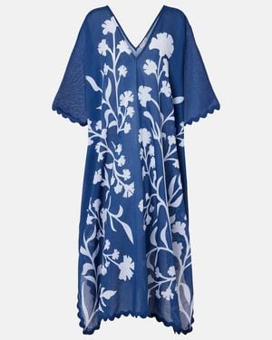 Juliet Dunn Scalloped Cotton Kaftan - Blue