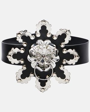 Blumarine Floral Leather Belt - Black