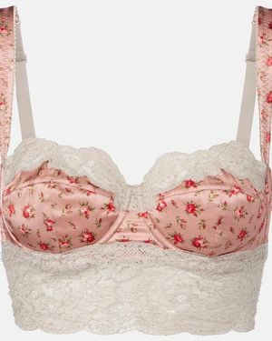 Dolce & Gabbana Floral Lace-Trimmed Silk And Cotton Bra - Pink