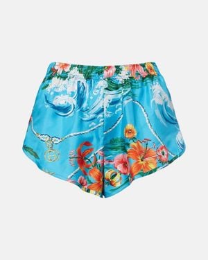 Gucci Floral Silk Twill Shorts - Blue