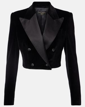 Dolce & Gabbana Cropped Cotton-Blend Velvet Blazer - Black