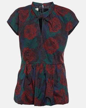 Dries Van Noten Floral Peplum Cotton Poplin Top - Blue