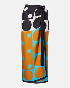 Dries Van Noten Falda Envolvente De Seda Estampada - Naranja