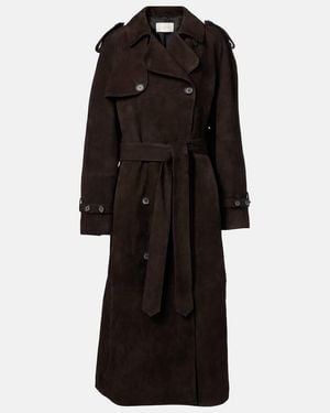 Magda Butrym Double-Breasted Suede Trench Coat - Black