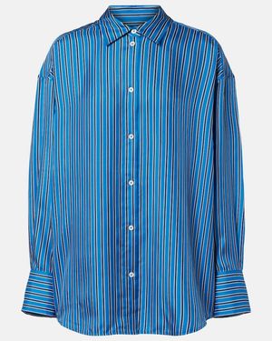 TOTEME Striped Oversized Silk Shirt - Blue