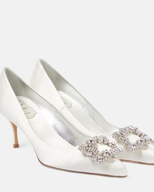 Roger Vivier Flower Strass Embellished Satin Court Shoes - White