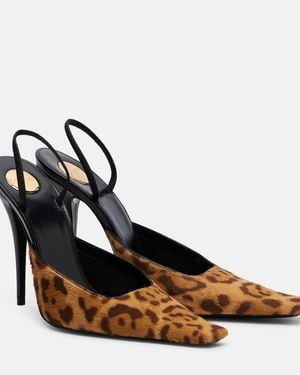 Saint Laurent Pony Hair Tulleries Slingback Court Shoes 110 - Brown