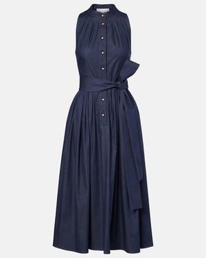 Carolina Herrera Gathered Cotton-Blend Midi Dress - Blue