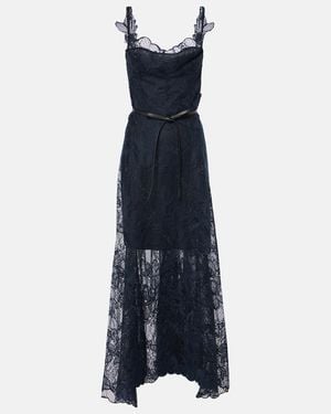 Oscar de la Renta Floral Lace Midi Dress - Blue