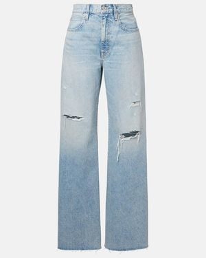 SLVRLAKE Denim Nico Distressed Mid-Rise Wide-Leg Jeans - Blue