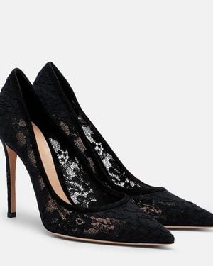 Gianvito Rossi Claudia Suede-Trimmed Lace Court Shoes - Black