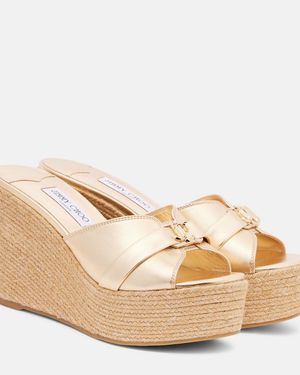 Jimmy Choo Leda 100 Leather Platform Wedge Sandals - Natural