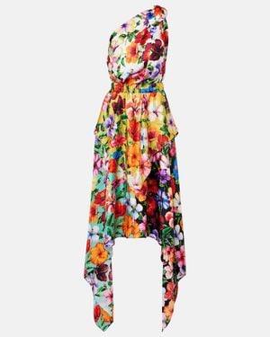 Dolce & Gabbana Floral One-Shoulder Silk Midi Dress - White