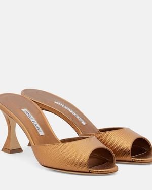 Manolo Blahnik Jadaron Metallic Leather Mules - Brown