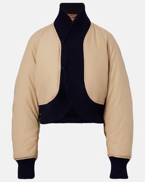 Jean Paul Gaultier Cropped Cotton Bomber Jacket - Blue
