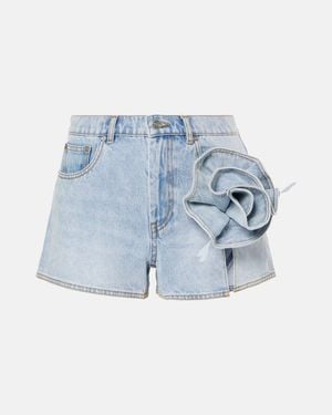 Area Floral-applique Denim Shorts - Blue