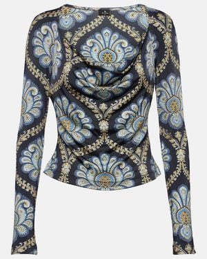 Etro Scoop-Neck Paisley Jersey Top - Blue