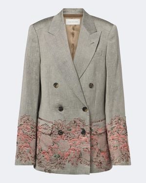 Dries Van Noten Embroidered Linen And Cotton-Blend Blazer - Grey