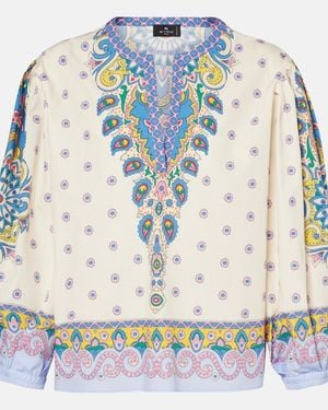 Etro Floral Printed Cotton Blouse With Balloon Sleeves - Natural