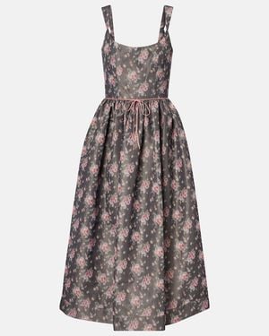Markarian Apple Floral Taffeta Corset Midi Dress - Gray